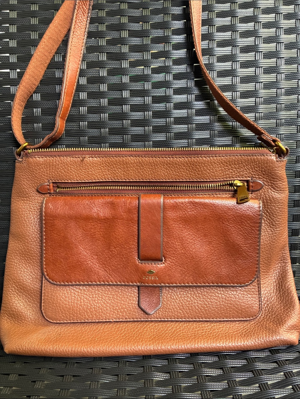 Fossil Warm Chestnut/Tan Leather Crossbody